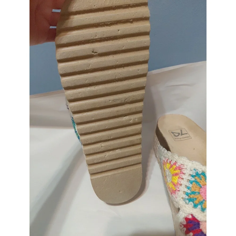 Dirty Laundry Womens Crocheted Granny Square Platform Sandal Natural Size 9. 5